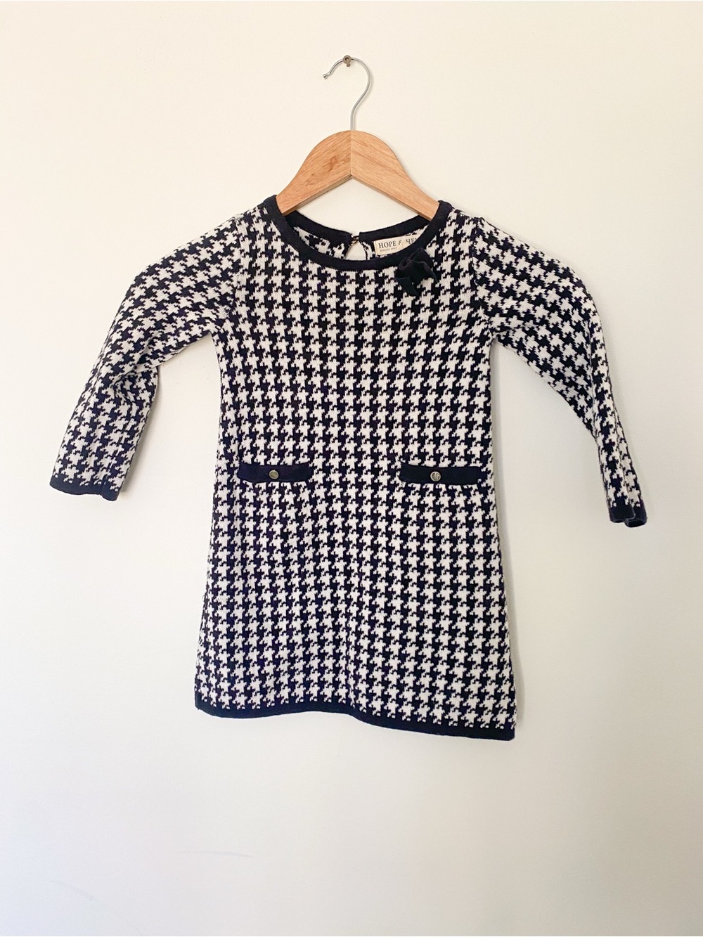 Girls Black and White Houndstooth Dress - 100% cotton Formal Old Money 3T
